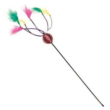 Immagine di GIOCO GATTO BASTONE CON PIUME E PALLINE 65 cm