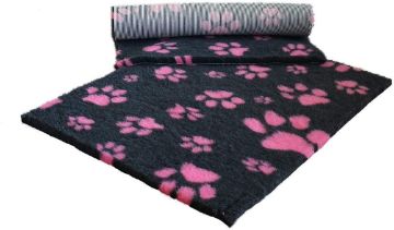 Immagine di Cuscino tappeto relax VETFLEECE ANTRACITE E ROSA  tg S  - 75x50 cm antiscivolo cani gatti - simil VETBED