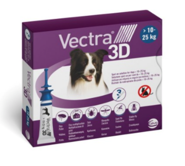 VECTRA 3D CANE OLTRE 10 - 25 KG (3 PIPETTE) BLU - CONTRO PULCI, ZECCHE E FLEBOTOMI