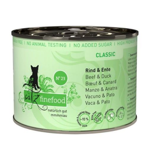 CATZ FINEFOOD MANZO ANATRA MIRTILLI e ALOE N.23 UMIDO GATTO  COMPLETO 200 GR. lattina