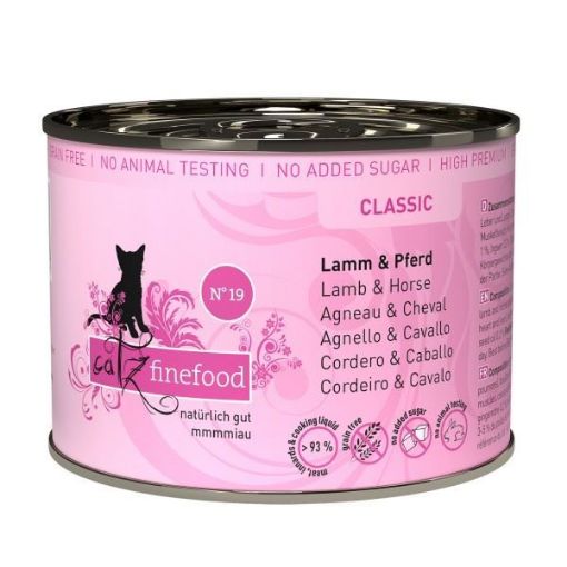 CATZ FINEFOOD AGNELLO, CAVALLO E ZENZERO  N.19 UMIDO GATTO  COMPLETO 200 GR. Lattina