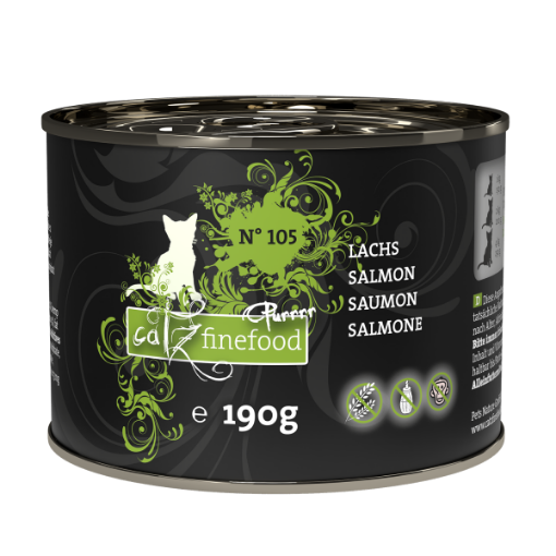 CATZ FINEFOOD PURR SALMONE MONO  N.105 UMIDO GATTO  COMPLETO 190 GR. Lattina