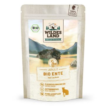 WILDES LAND UMIDO COMPLETO BIO GATTO ANATRA E OLIO DI SALMONE  85 gr