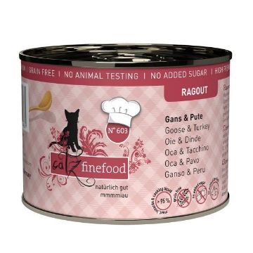 CATZ FINEFOOD linea RAGOUT OCA E TACCHINO con BROCCOLI  N.603 UMIDO GATTO  COMPLETO 190 GR. Lattina