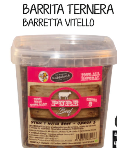 HOBBIT BARRETTE SOFT PREMIETTI al gusto VITELLO CON OMEGA 3 - 400 GR. GRAIN FREE