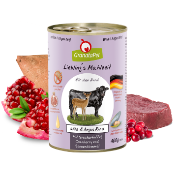 GRANATAPET UMIDO Grain Free SELVAGGINA E MANZO ANGUS CON PATATA DOLCE E MIRTILLO ROSSO LIEBLING's MAHLZEIT 800 GR