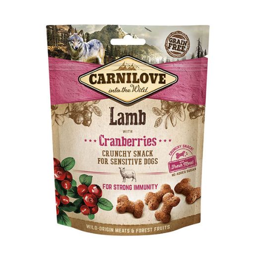 CARNILOVE CRUNCHY SNACK PREMIETTI Al Gusto AGNELLO E MIRTILLI 200 GR. GRAIN FREE