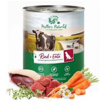 MULLER'S NATURHOF 800 GR  MANZO E ANATRA  GRAIN FREE UMIDO CANE  