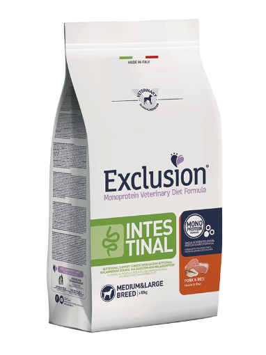 EXCLUSION GASTROINTESTINAL MAIALE RISO 12 KG HYPOALLERGENIC LARGE BREED   SPEDIZIONE GRATIS 