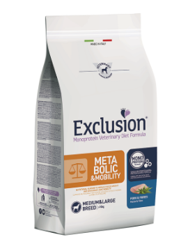 EXCLUSION METABOLIC MOBILITY MAIALE FIBRE 12 KG HYPOALLERGENIC LARGE BREED   SPEDIZIONE GRATIS  