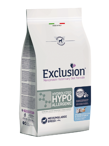 EXCLUSION HYDROLIZED HYPOALLERGENIC  FISH 12 KG MEDIUM LARGE BREED  