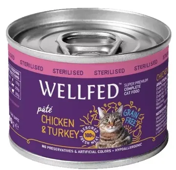 WELLFED POLLO E TACCHINO  200 GR. UMIDO GATTO STERILIZZATO  COMPLETO